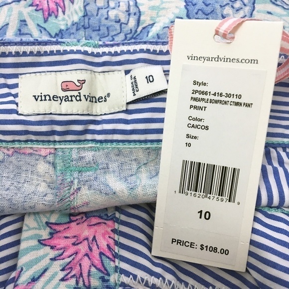 VINEYARD Vines Pineapple Catamaran Capri Pants Cropped Linen Cotton Blend - Picture 9 of 12